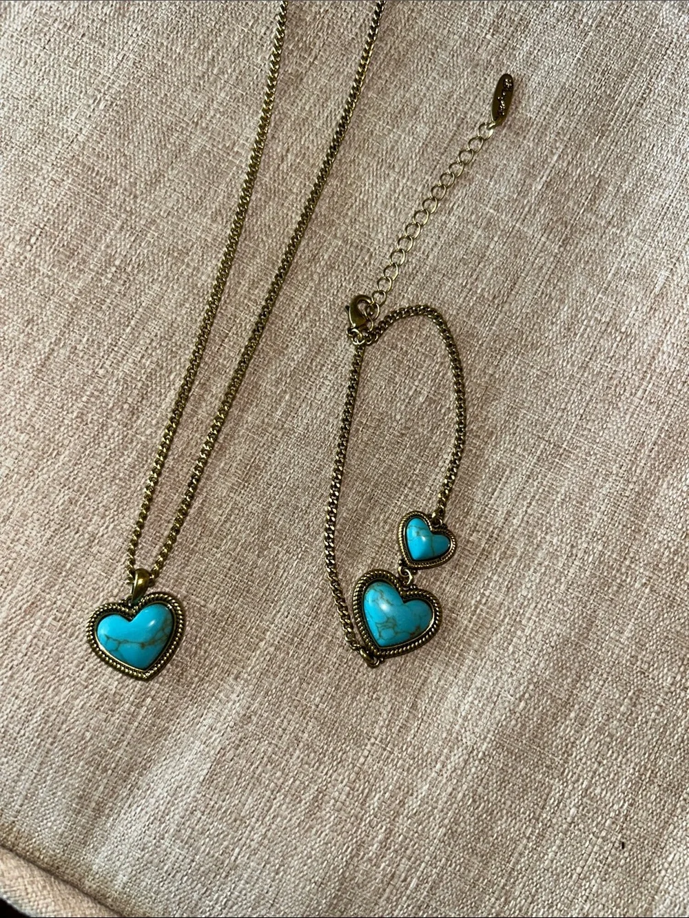 Wrangler Gold-Tone Necklace and Bracelet Set with Turquoise Heart Pendants